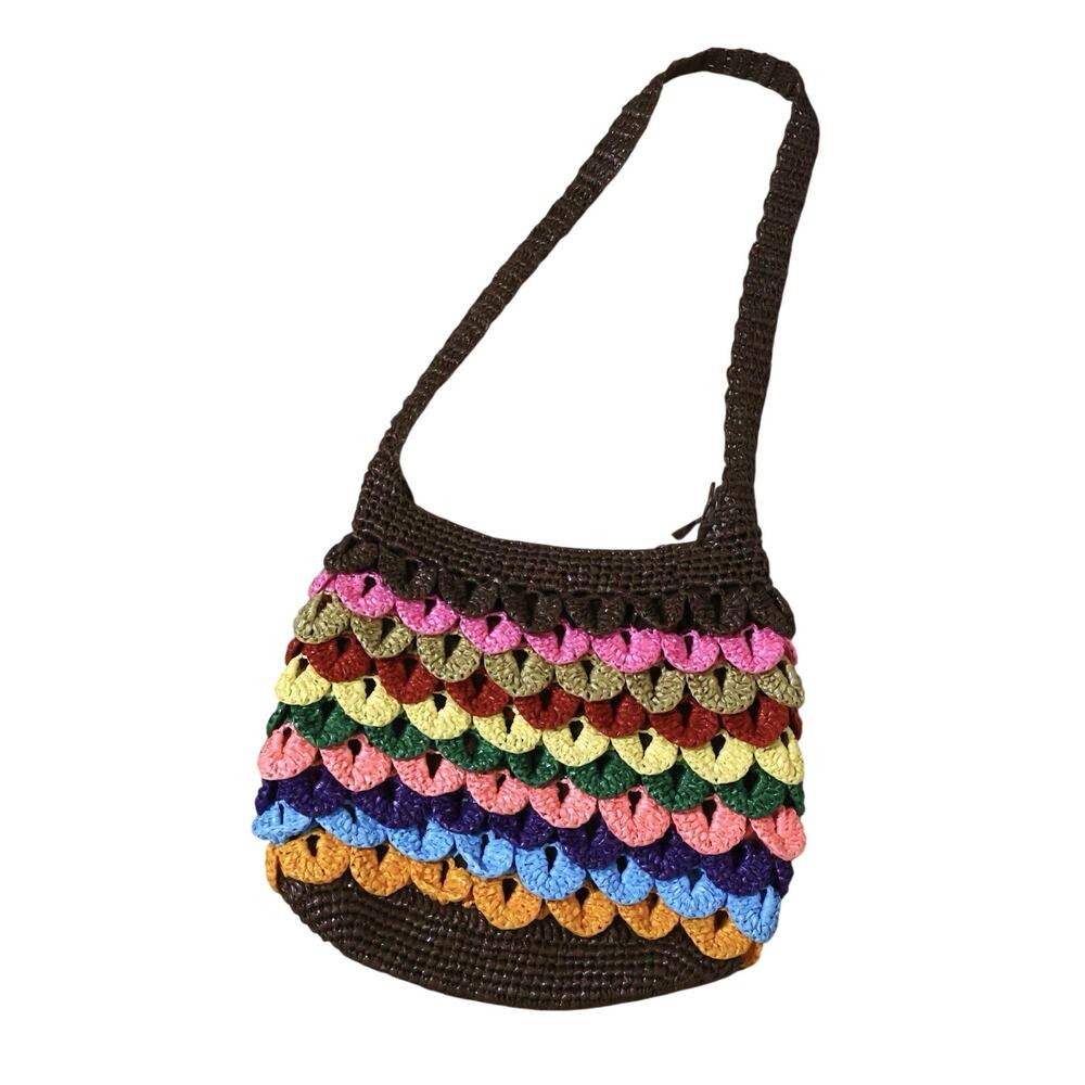 Colorful Brown Crocodile Stitch Dragon Scale Plastic Shoulder Bag Purse Boho
